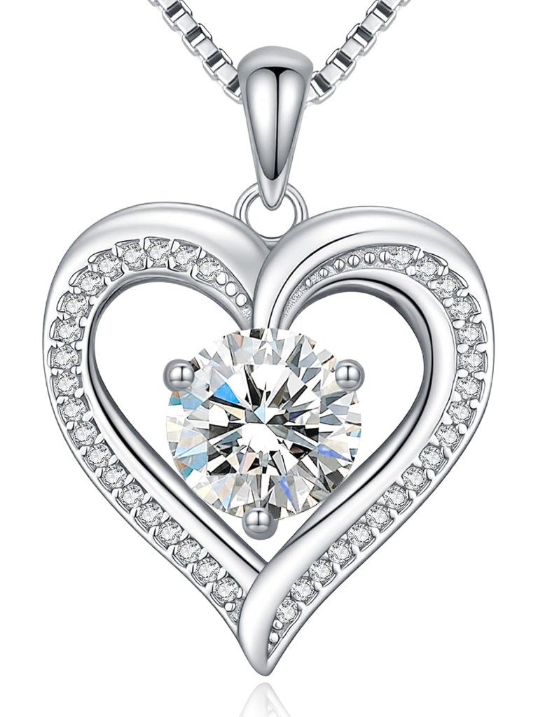 Moissanite Heart Necklaces For Women, 1-3 Carat Moissanite 925 Sterling Silver N